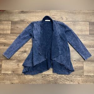 Testimony Los Angeles French Terry Open Victorian Draped Jacket Blue